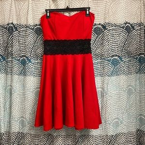 Red mini strapless dress